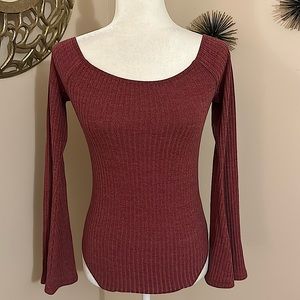 Ribbed Bodysuit with Flared Sleeves